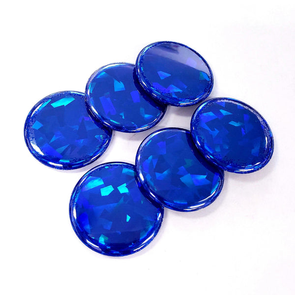 Set of 6 Sapphire Blue Round Button Fridge Magnet Set, black metal gift tin included