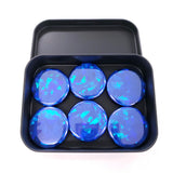 Set of 6 Sapphire Blue Round Button Fridge Magnet Set, black metal gift tin included