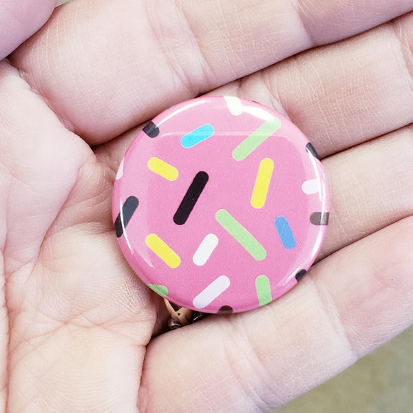 Set of 6 Cute Pink Cupcake Sprinkles Round Button Fridge Magnet Set, black metal tin included