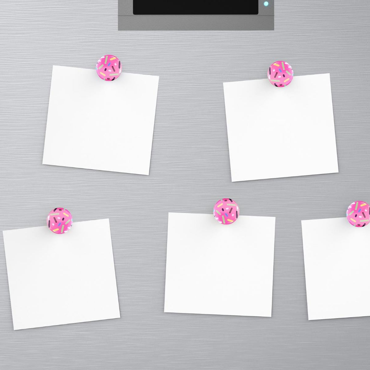 Set of 6 Cute Pink Cupcake Sprinkles Round Button Fridge Magnet Set, black metal tin included