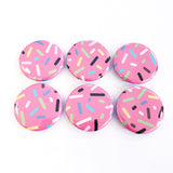 Set of 6 Cute Pink Cupcake Sprinkles Round Button Fridge Magnet Set, black metal tin included
