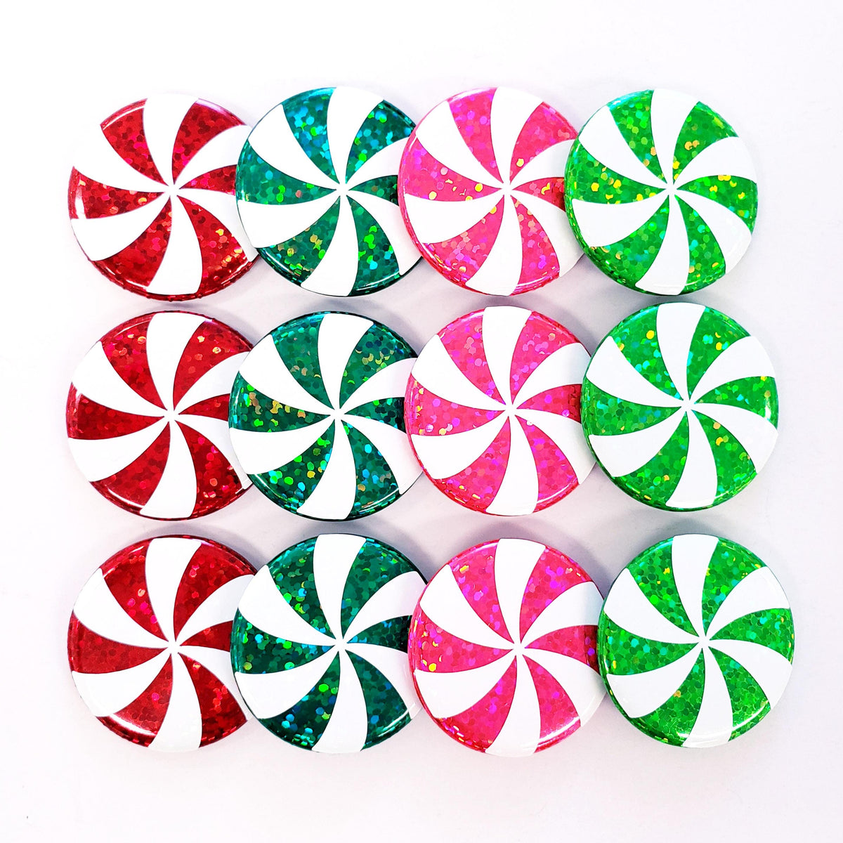 Peppermint Magnets, set of 6, red and white Christmas decor for fridge, file cabinets and lockers. Holiday gift, stocking stuffer.