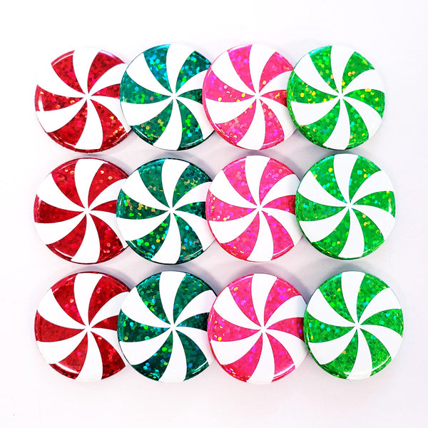 Peppermint Magnets, set of 6, red and white Christmas decor for fridge, file cabinets and lockers. Holiday gift, stocking stuffer.