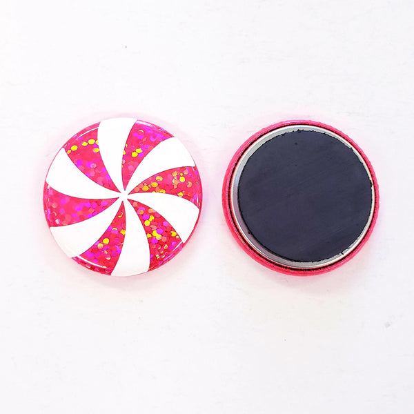 Peppermint Magnets, set of 6, red and white Christmas decor for fridge, file cabinets and lockers. Holiday gift, stocking stuffer.