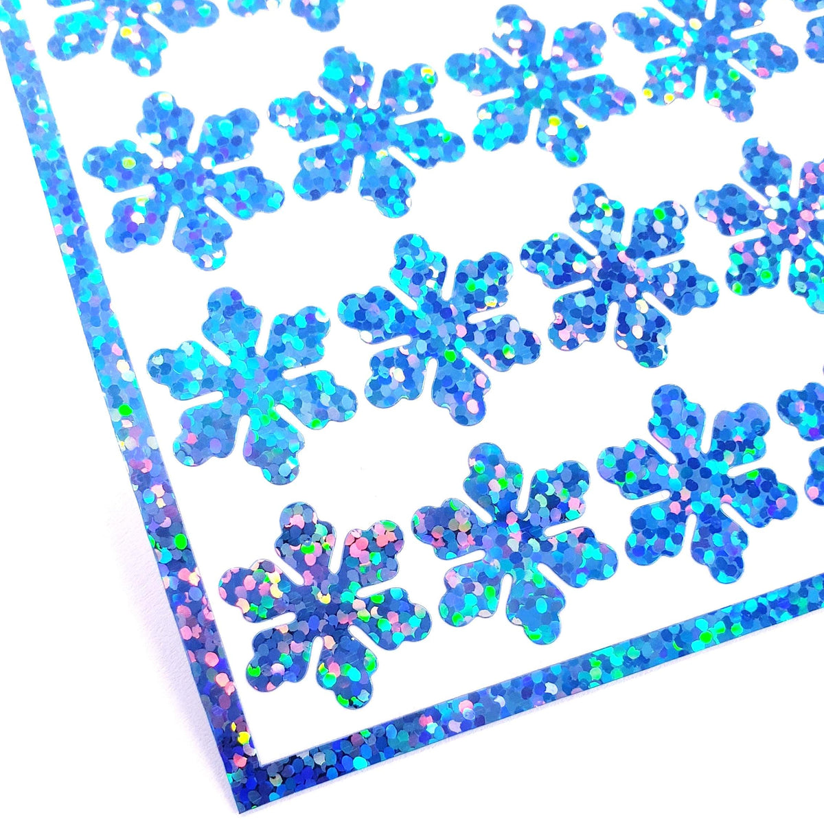 Silver Snowflake Stickers, set of 56 sparkly snow embellishments for Christmas gift tags, winter decor and holiday cards. Size of each 3/4"