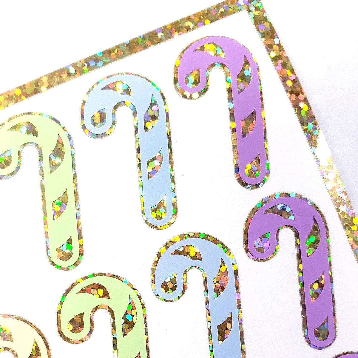 Pastel Candy Cane Stickers, set of 30 Christmas peppermint stickers for holiday cards, ornaments, paper stationery, gift tags and wrap.
