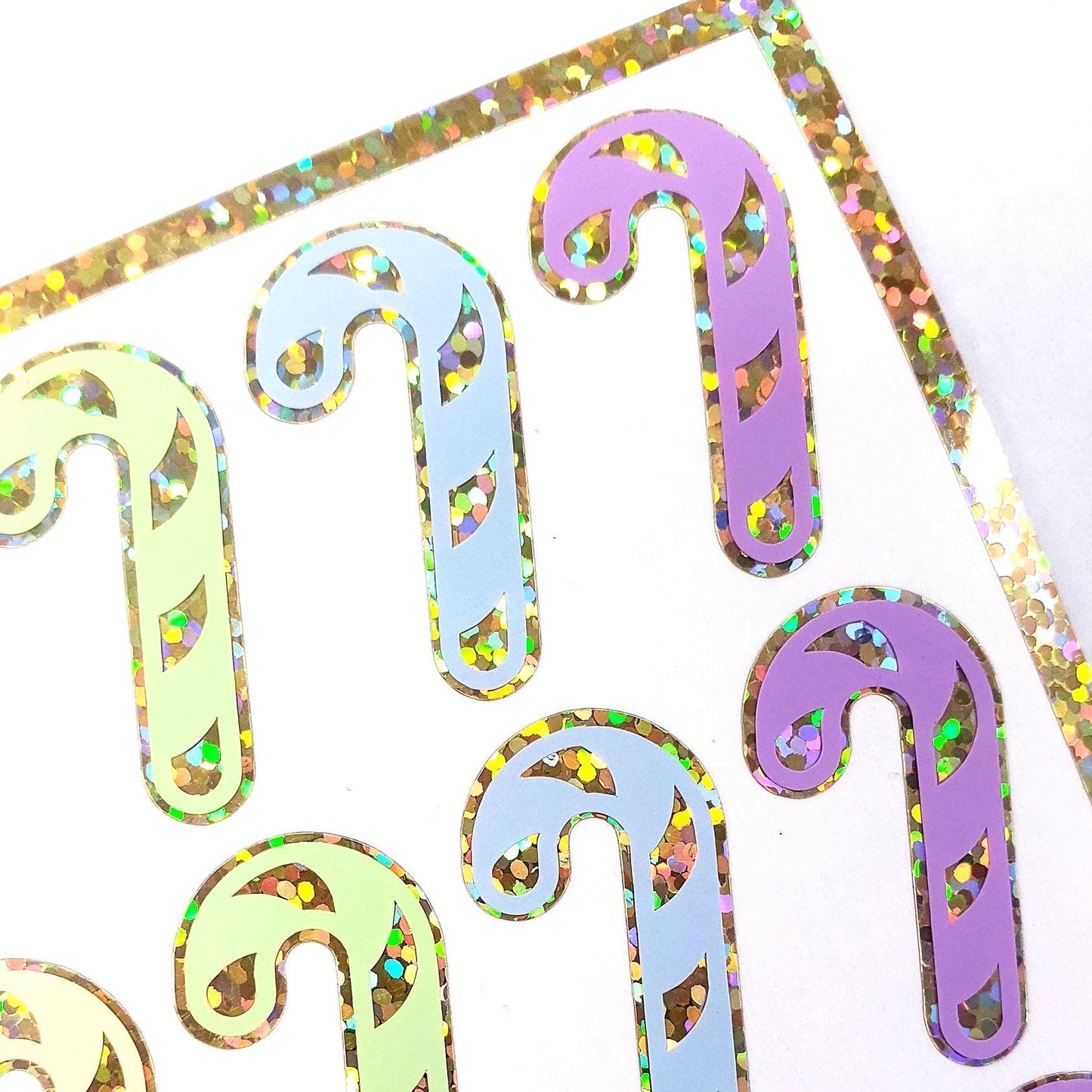 Pastel Candy Cane Stickers, set of 30 Christmas peppermint stickers for holiday cards, ornaments, paper stationery, gift tags and wrap.