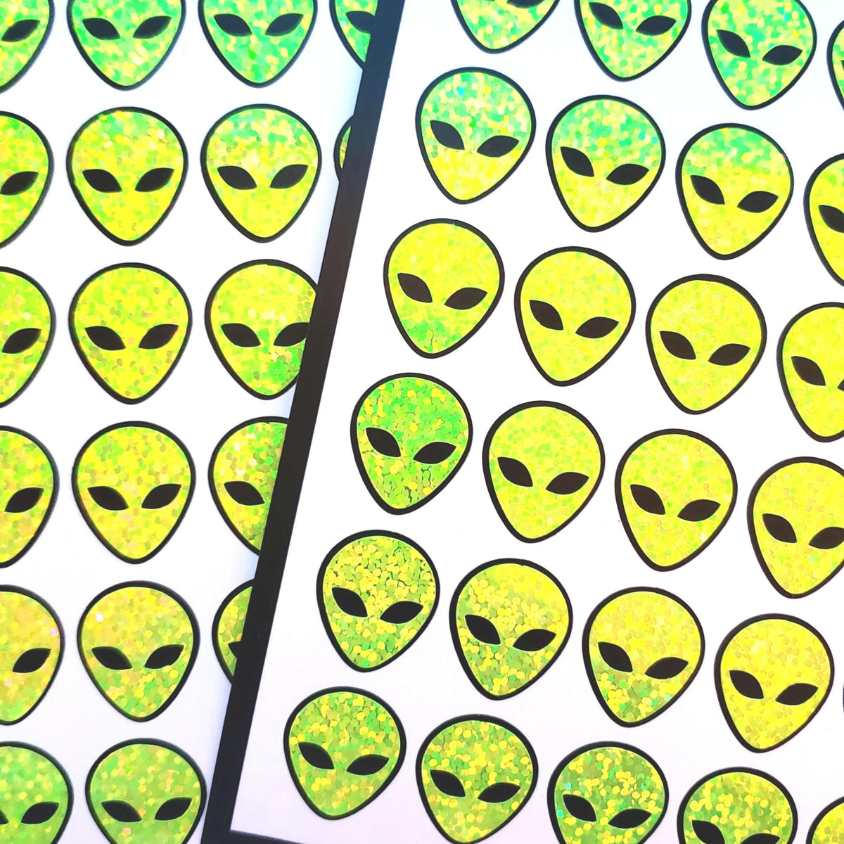 Alien Head Stickers, set of 42 sparkly space alien stickers for cards, invitations journals and scrapbook pages.