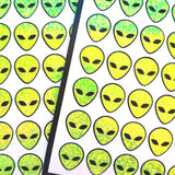 Alien Head Stickers, set of 42 sparkly space alien stickers for cards, invitations journals and scrapbook pages.