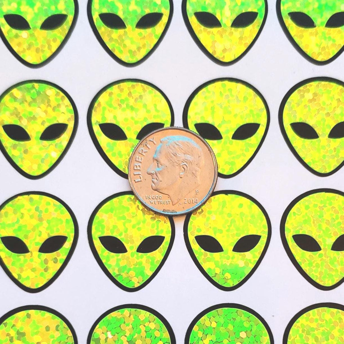 Alien Head Stickers, sheet of 42 vinyl decals
