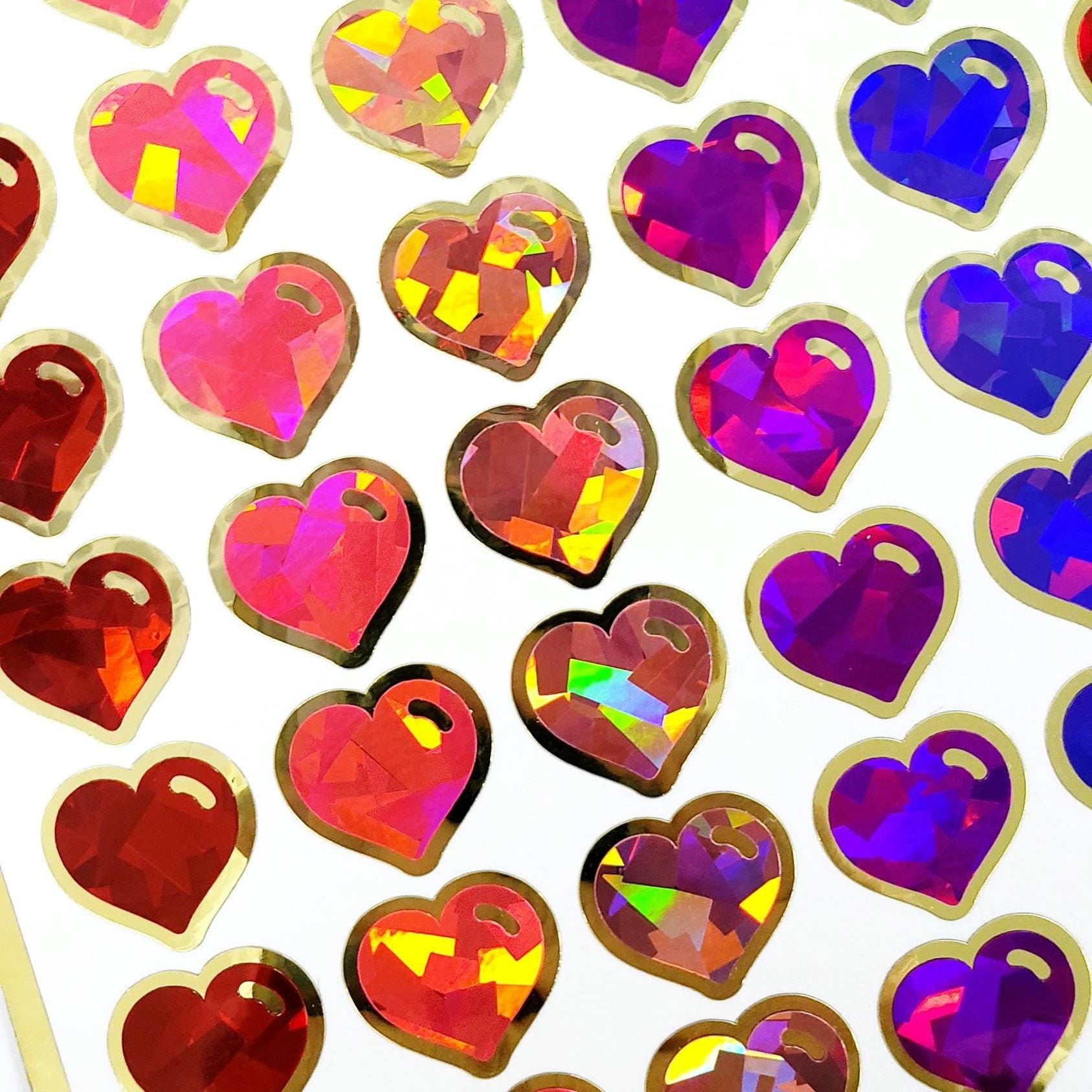 Sparkly Heart Stickers for Valentine's Day, set of 60 small multi color heart embellishments for cards, envelopes, journals, and scrapbooks.