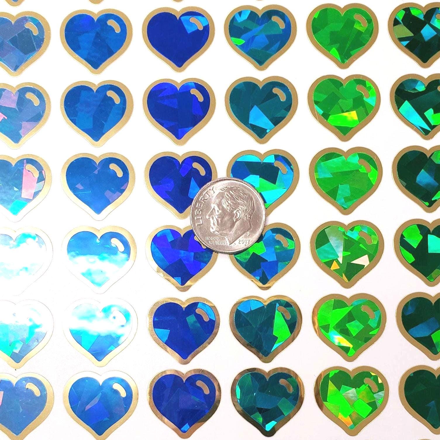 Blue Crystal Heart Stickers for Valentine's Day, set of 60 small heart embellishments for cards, envelopes and scrapbooks. Silver outline.