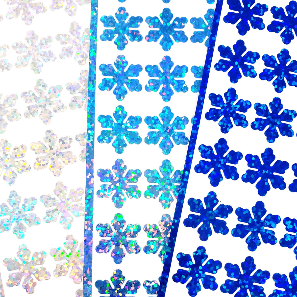 Silver Snowflake Stickers, set of 56 sparkly snow embellishments for Christmas gift tags, winter decor and holiday cards. Size of each 3/4"
