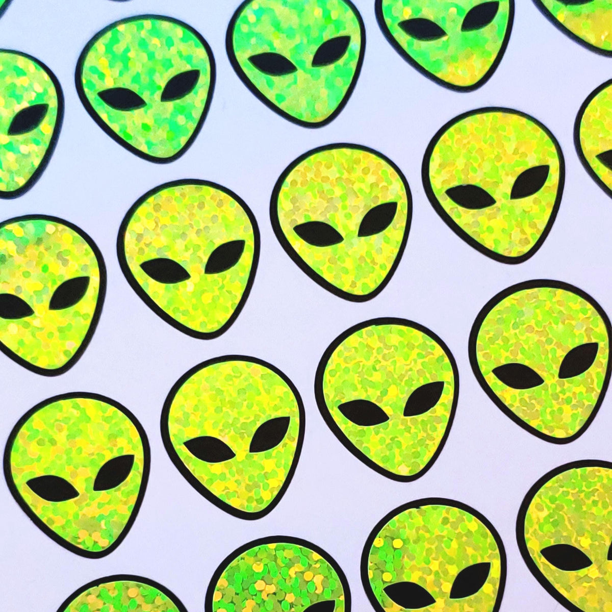 Alien Head Stickers, sheet of 42 vinyl decals