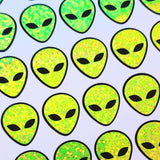 Alien Head Stickers, sheet of 42 vinyl decals