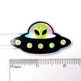 Flying Saucer Stickers, set of 10 sparkly space alien stickers for cards, invitations journals and scrapbook pages. Laptop Drone stickers.