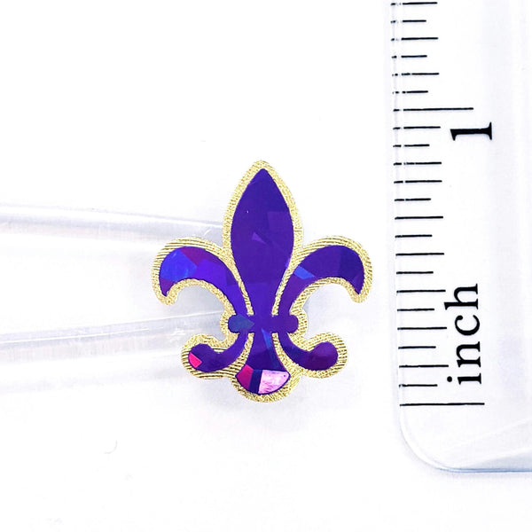 Mardi Gras Stickers, set of 48 purple green and gold French Fleur de Lis sparkly stickers, Louisiana flower symbol, Fat Tuesday stickers.