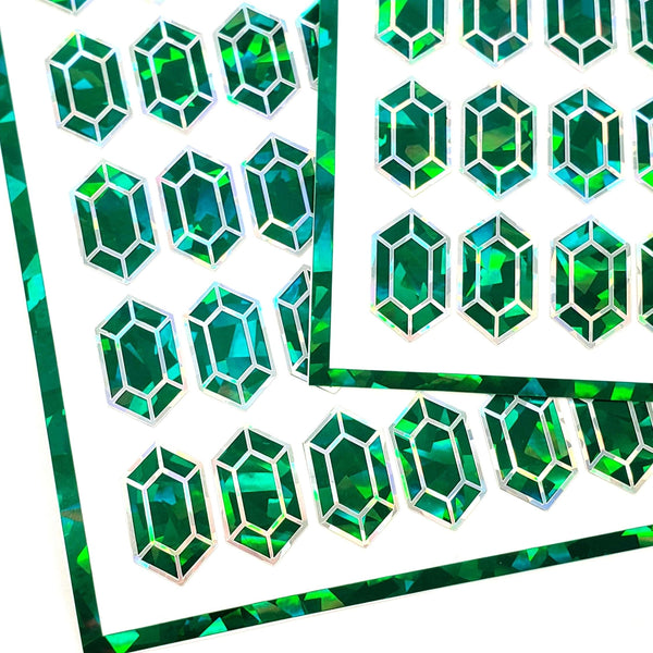 Green rupee stickers, set of 36, May birthstone.