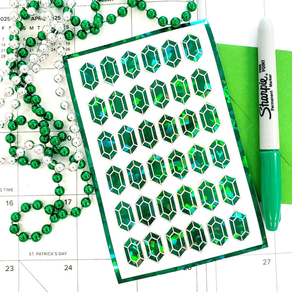 Green rupee stickers, set of 36, May birthstone.