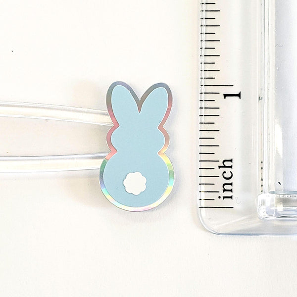 Pastel Rainbow Bunny Stickers, set of 42 Easter Rabbit stickers for spring decor, cards, gift tags and scrapbook pages. Silver outline.