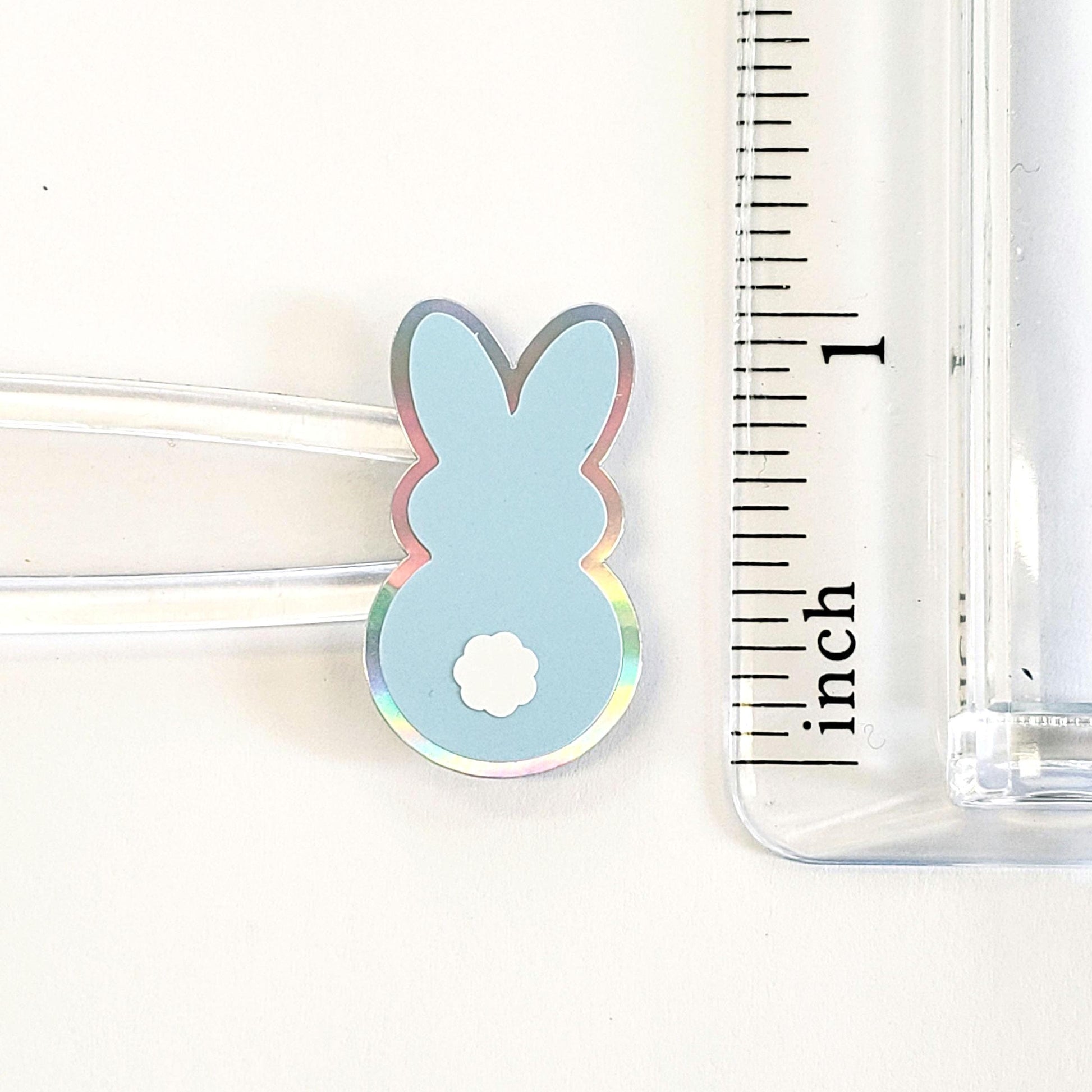Pastel Rainbow Bunny Stickers, set of 42 Easter Rabbit stickers for spring decor, cards, gift tags and scrapbook pages. Silver outline.