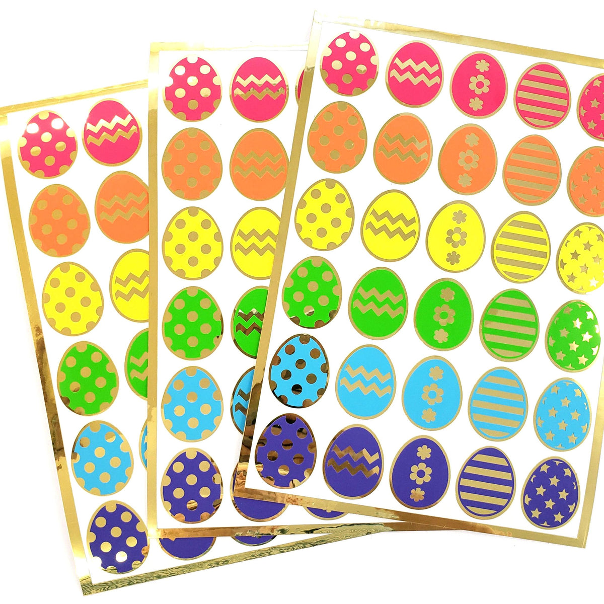 Easter Egg Stickers, set of 30 bright color polka dot egg decor for cards, journals and scrapbook embellishments. Gold outline.
