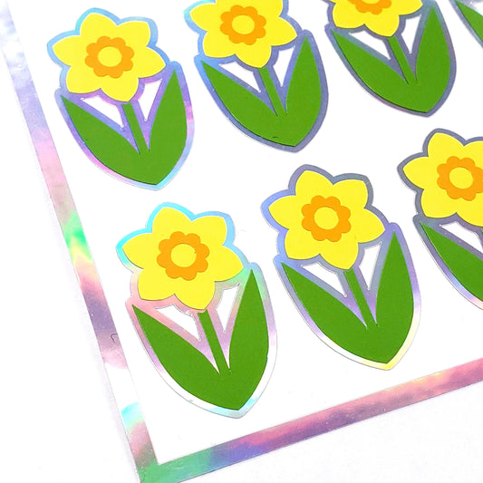 Daffodil Flower Stickers, set of 20 Spring Blooms for Easter Cards, gift tags, garden journals and plant stake label, gift for Mom. Silver