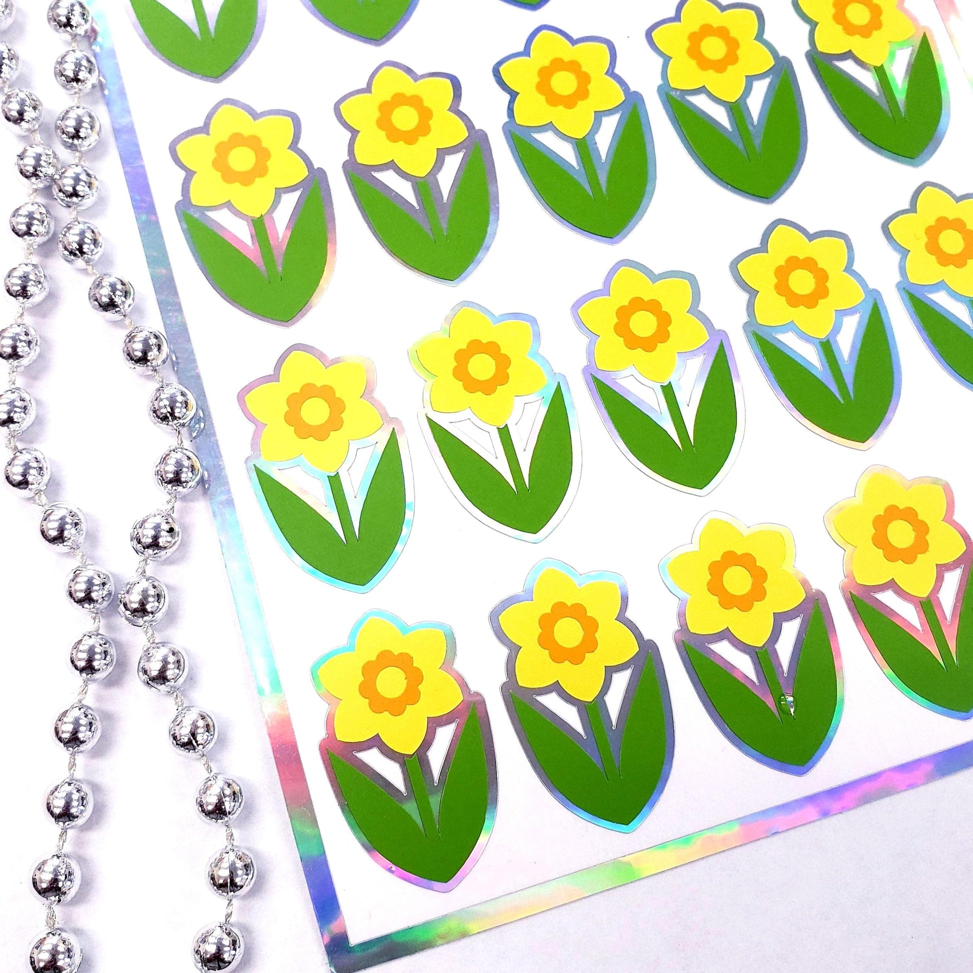 Daffodil Flower Stickers, set of 20 Spring Blooms for Easter Cards, gift tags, garden journals and plant stake label, gift for Mom. Silver
