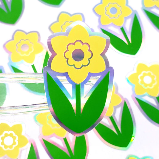 Yellow Daffodil Flower Stickers, set of 20 Spring Blooms for notecards, garden journals and plant stake label, gift for Mom. Silver outline.