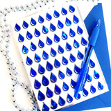 Rain Stickers, set of 64 dark blue teardrop shaped stickers for weather tracker, school science project, water plants and drink reminder.