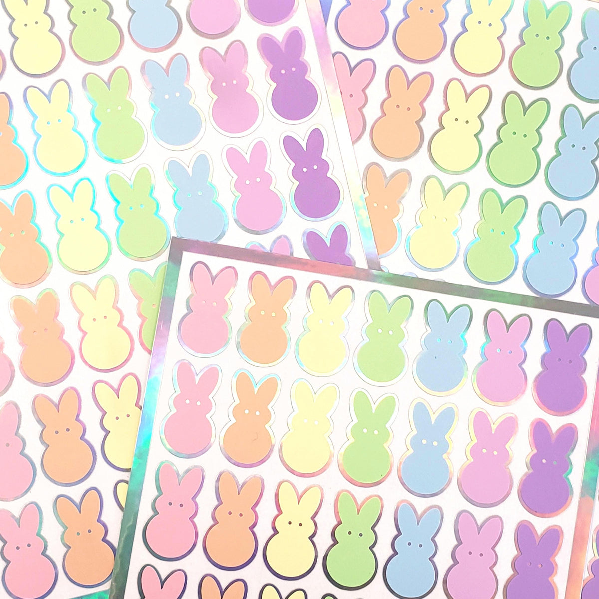 Bunny Stickers, set of 42 rabbit stickers in spring pastel colors for Easter basket gift, notecards, gift tags and holiday scrapbook pages.