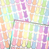 Bunny Stickers, set of 42 rabbit stickers in spring pastel colors for Easter basket gift, notecards, gift tags and holiday scrapbook pages.