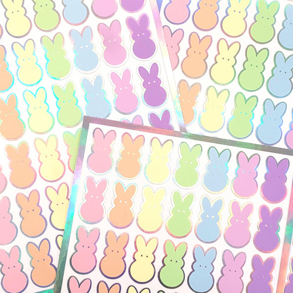 Bunny Stickers, set of 42 rabbit stickers in spring pastel colors for Easter basket gift, notecards, gift tags and holiday scrapbook pages.