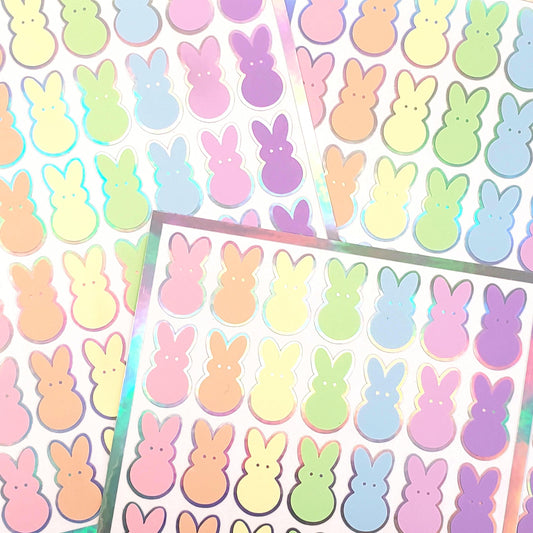 Bunny Stickers, set of 42 rabbit stickers in spring pastel colors for Easter basket gift, notecards, gift tags and holiday scrapbook pages.