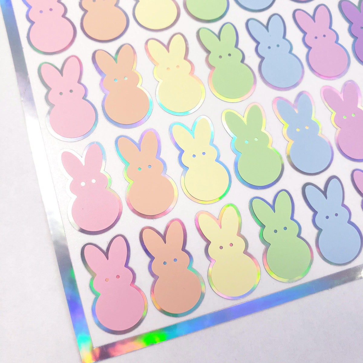 Bunny Stickers, set of 42 rabbit stickers in spring pastel colors for Easter basket gift, notecards, gift tags and holiday scrapbook pages.