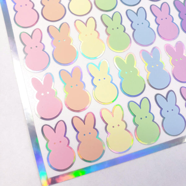 Bunny Stickers, set of 42 rabbit stickers in spring pastel colors for Easter basket gift, notecards, gift tags and holiday scrapbook pages.