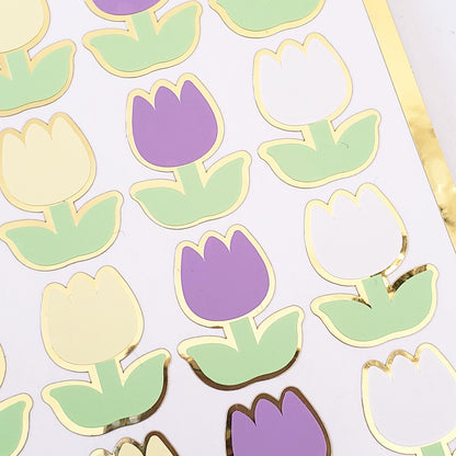 Tulip Stickers, set of 30 small flowers in spring pastel colors for scrapbook pages, Easter cards, envelopes and journal embellishments.