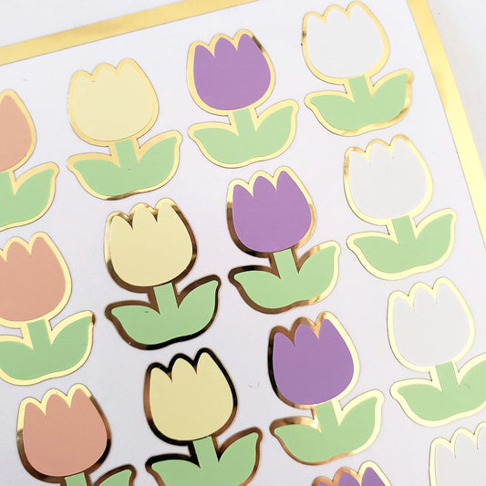 Tulip Stickers, set of 30 small flowers in spring pastel colors for scrapbook pages, Easter cards, envelopes and journal embellishments.
