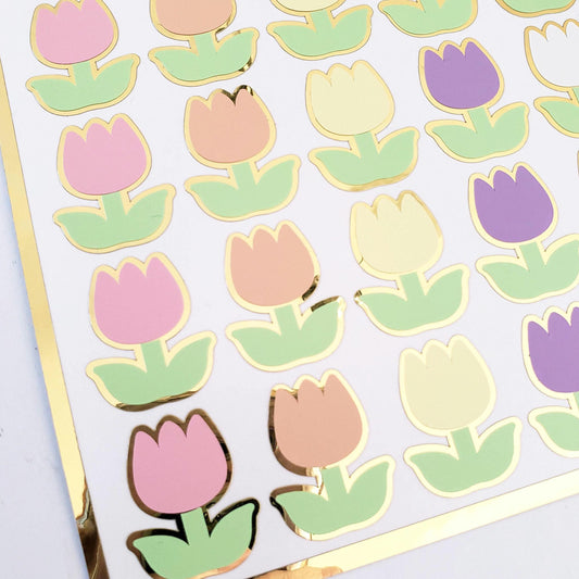Tulip Stickers, set of 30 small flowers in spring pastel colors for scrapbook pages, Easter cards, envelopes and journal embellishments.