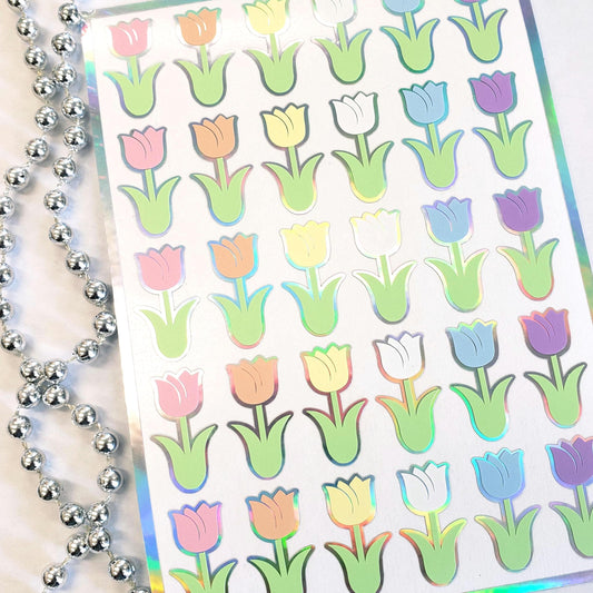 Tulip Stickers, set of 30 flower vinyl decals for garden journals, scrapbook pages and notecards.