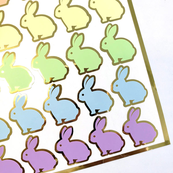 Easter Bunny Stickers, set of 30 cute pastel rainbow color rabbit stickers for Spring crafts, Easter decor and cards.