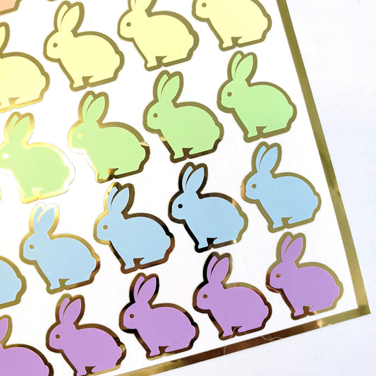 Easter Bunny Stickers, set of 30 cute pastel rainbow color rabbit stickers for Spring crafts, Easter decor and cards.