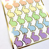 Easter Bunny Stickers, set of 30 cute pastel rainbow color rabbit stickers for Spring crafts, Easter decor and cards.