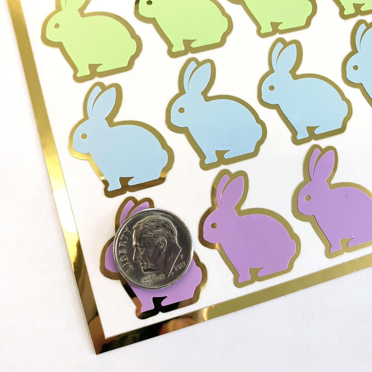 Easter Bunny Stickers, set of 30 cute pastel rainbow color rabbit stickers for Spring crafts, Easter decor and cards.