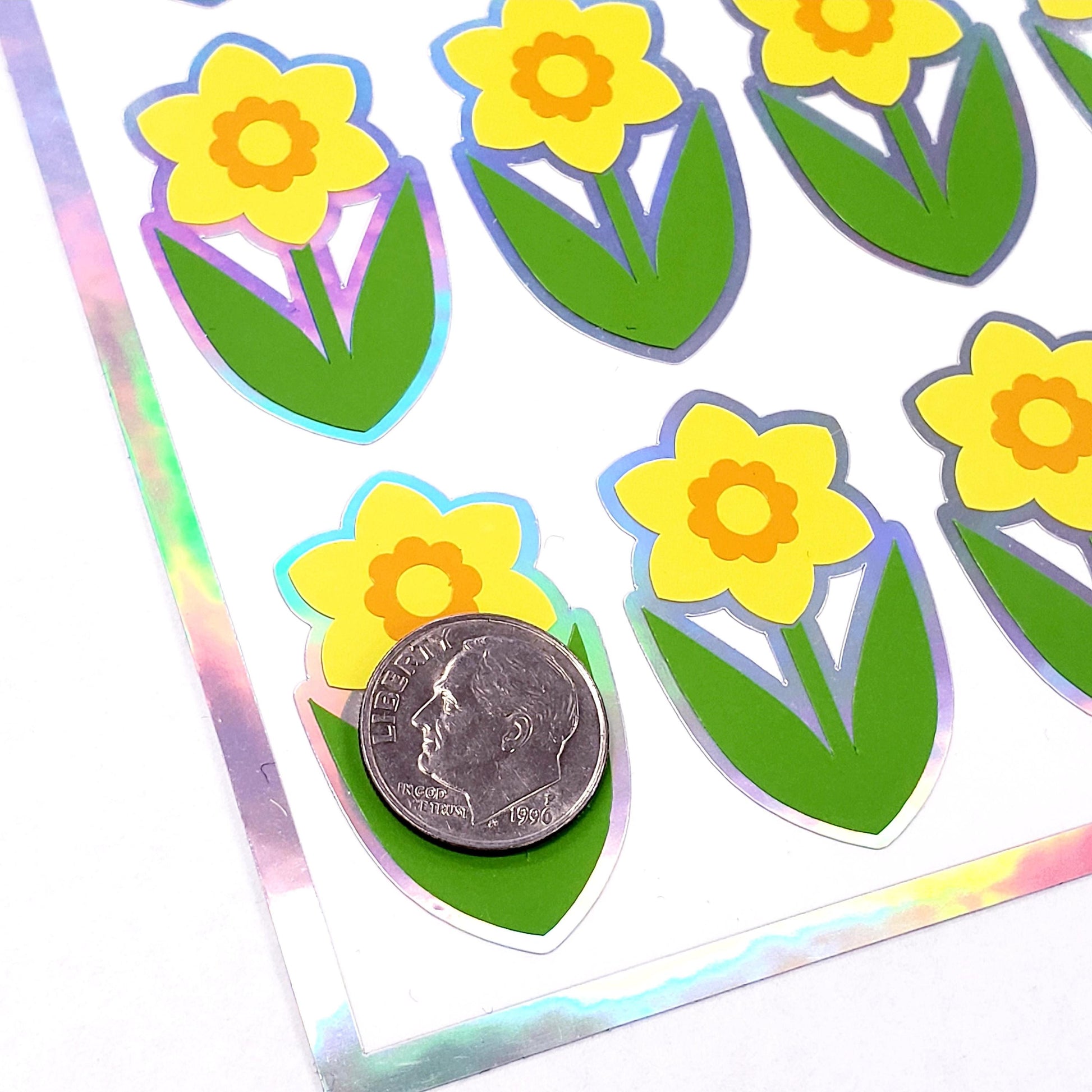 Daffodil Flower Stickers, set of 20 Spring Blooms for Easter Cards, gift tags, garden journals and plant stake label, gift for Mom. Silver