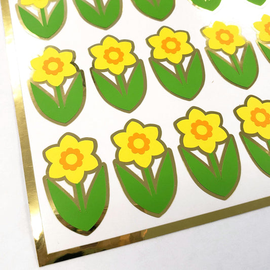 Daffodil Flower Stickers, set of 20 Spring Blooms for Easter Cards, gift tags, garden journals and plant stake label, gift for Mom. Gold