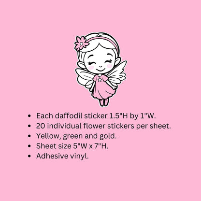 Yellow Daffodil Flower Stickers, set of 20 Spring Blooms for Easter Cards, garden journals and plant stake label, gift for Mom. Gold outline