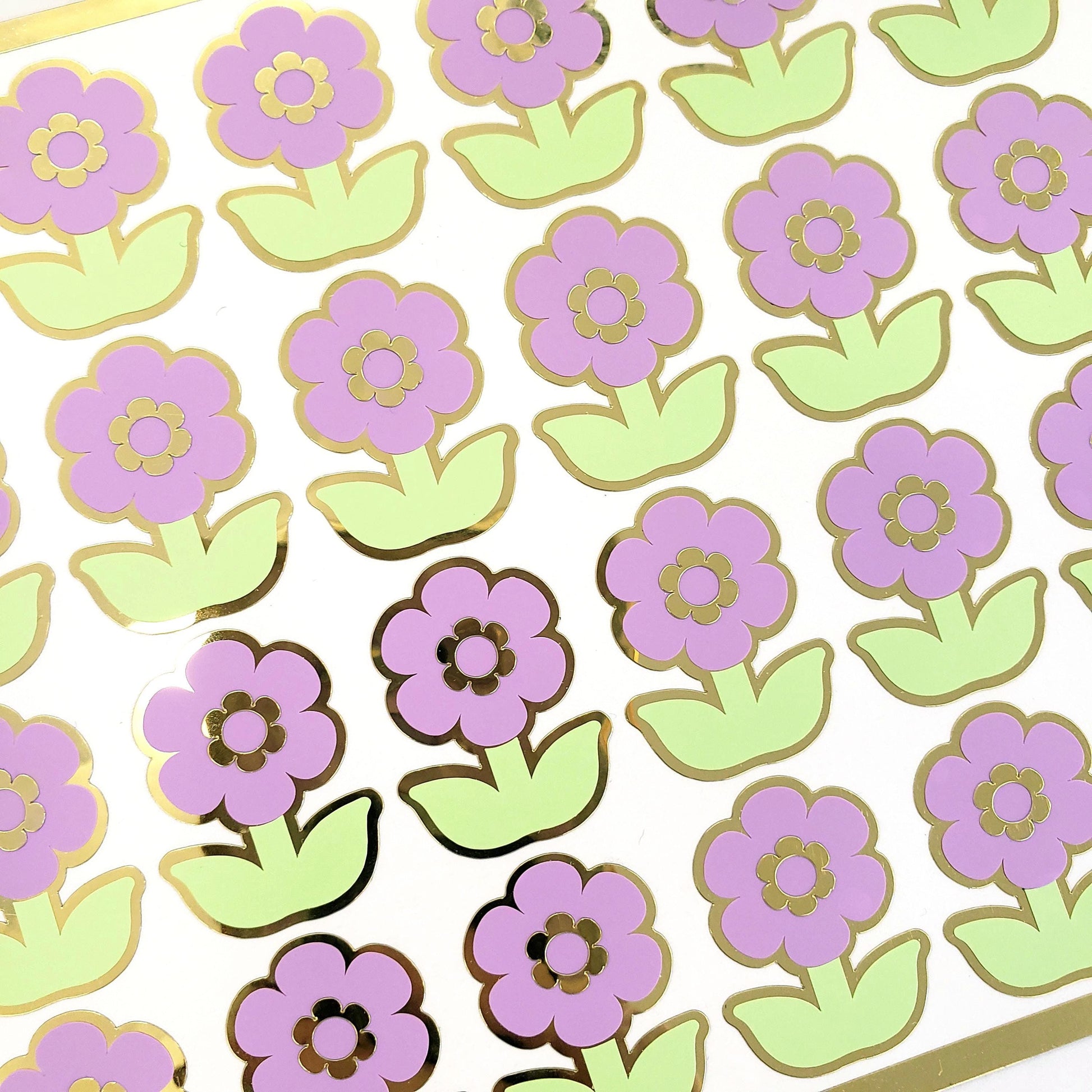 Purple Daisy Stickers, set of 28 small spring pastel flower decals for scrapbook pages, cards, envelopes and journal embellishments.