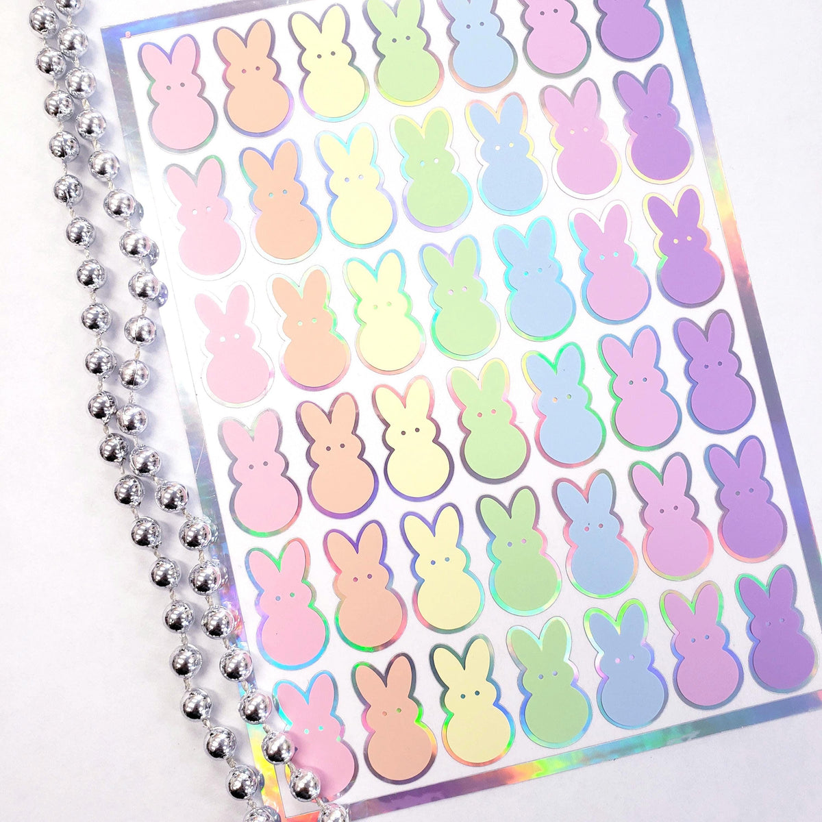Bunny Stickers, set of 42 rabbit stickers in spring pastel colors for Easter basket gift, notecards, gift tags and holiday scrapbook pages.
