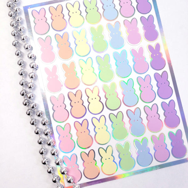 Bunny Stickers, set of 42 rabbit stickers in spring pastel colors for Easter basket gift, notecards, gift tags and holiday scrapbook pages.